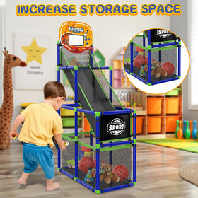 EagleStone Arcade indoor hoop with automatic ball return feature.