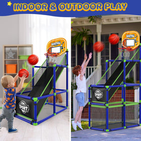 EagleStone Arcade indoor hoop with base storage for tidy play.
