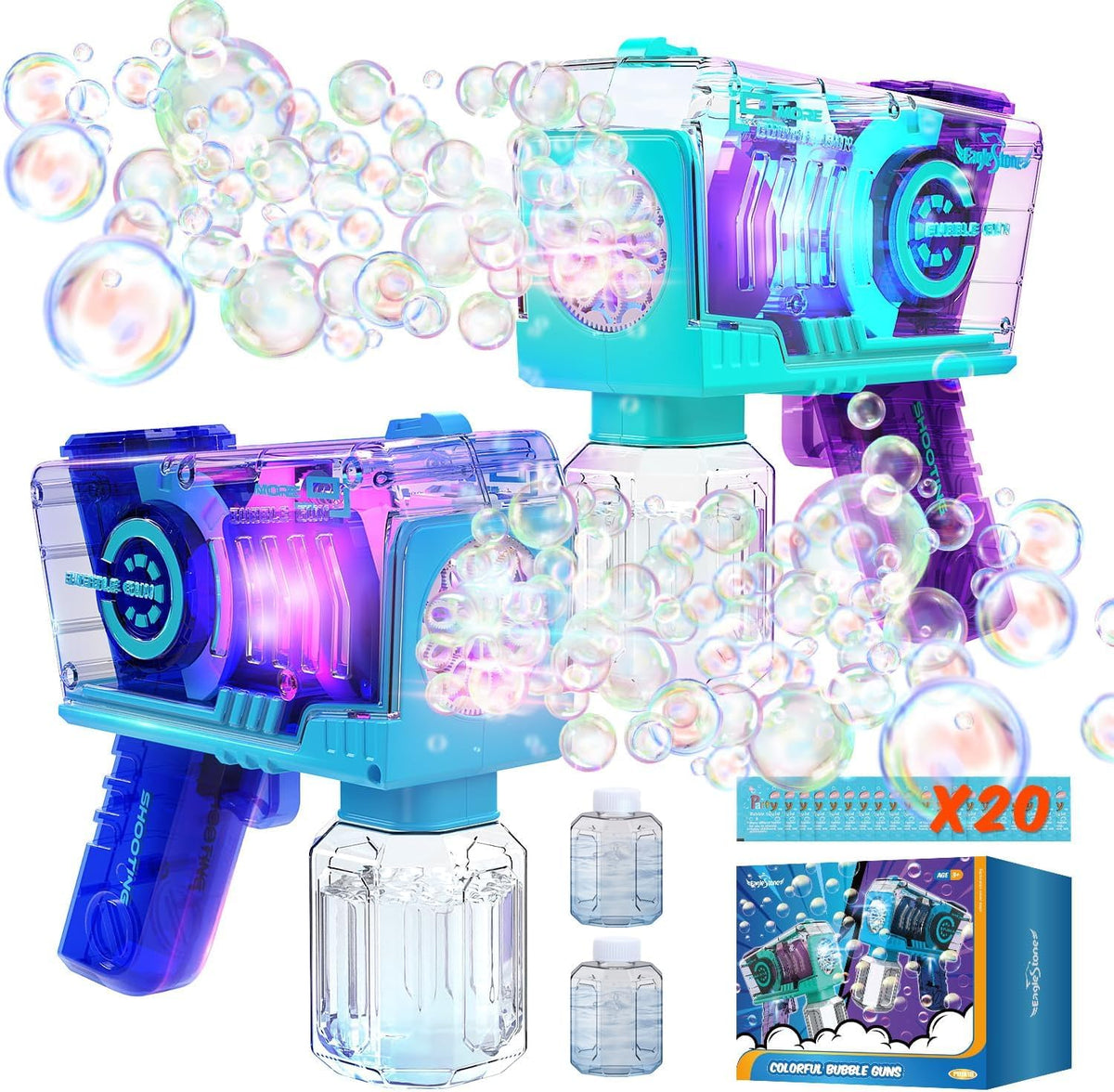 EagleStone bubble gun with LED lights for a dazzling night-time bubble show.