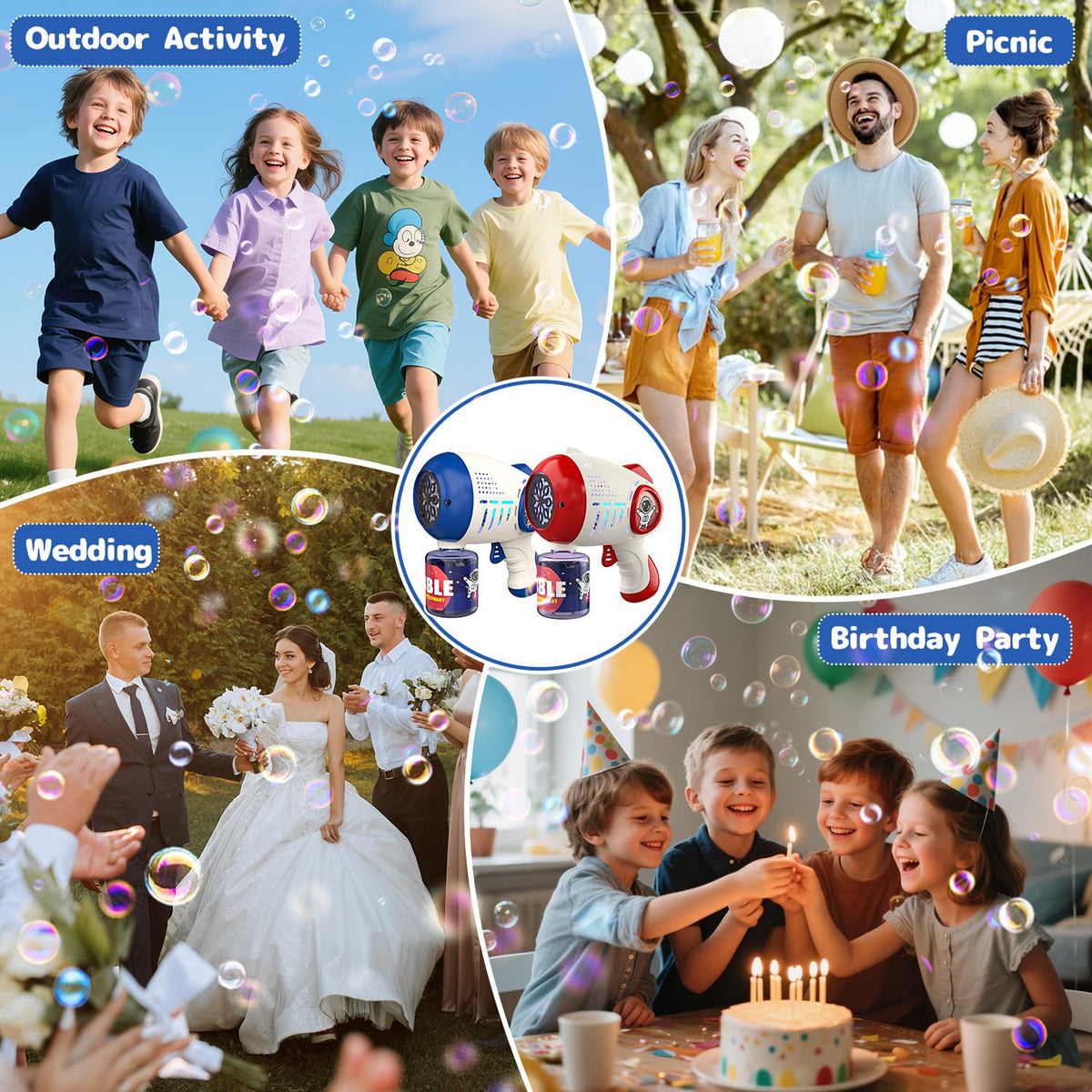 EagleStone bubble guns with eight blowing holes deliver steady streams of bubbles.