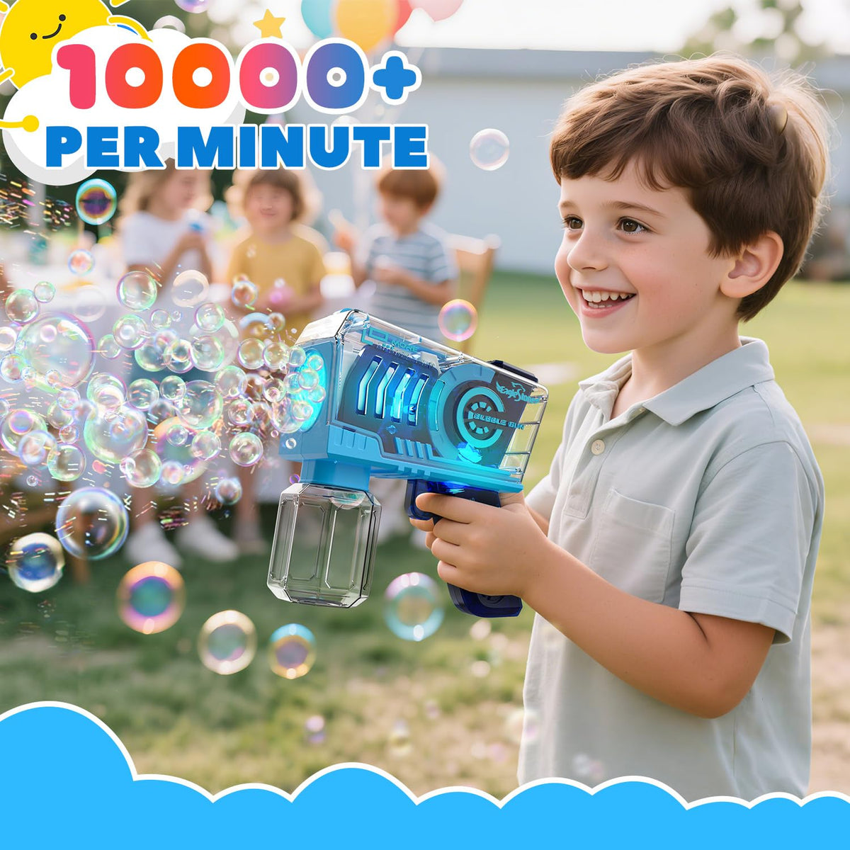 EagleStone bubble guns with LED lights and transparent shell for magical nighttime bubbles