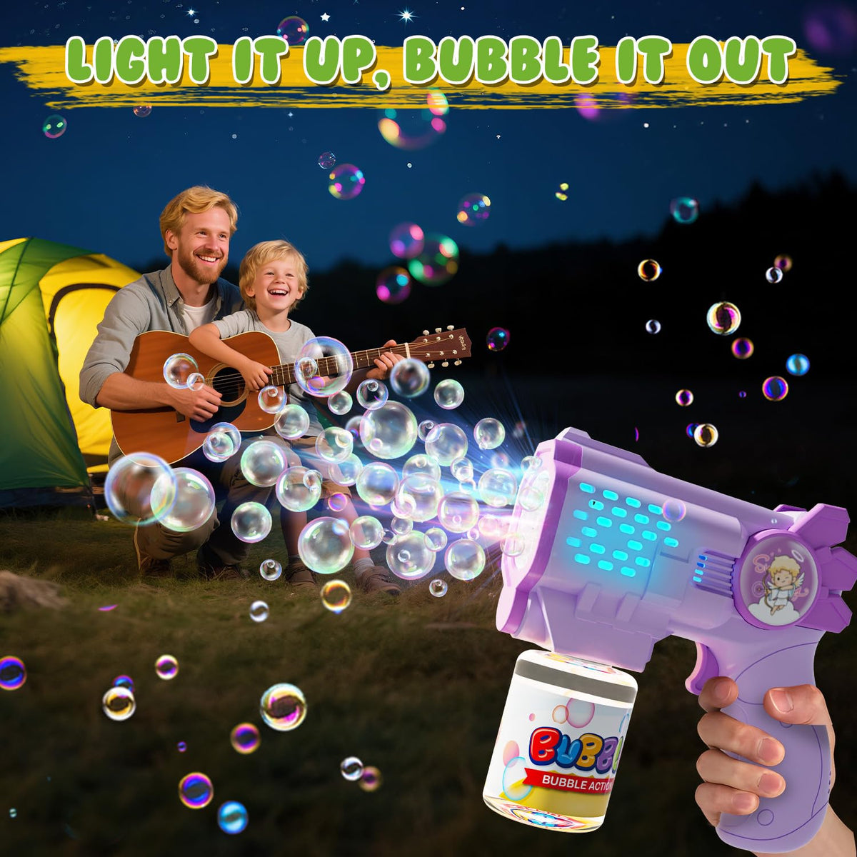 EagleStone Bubble Machines LED-lighting creates glowing bubbles at night
