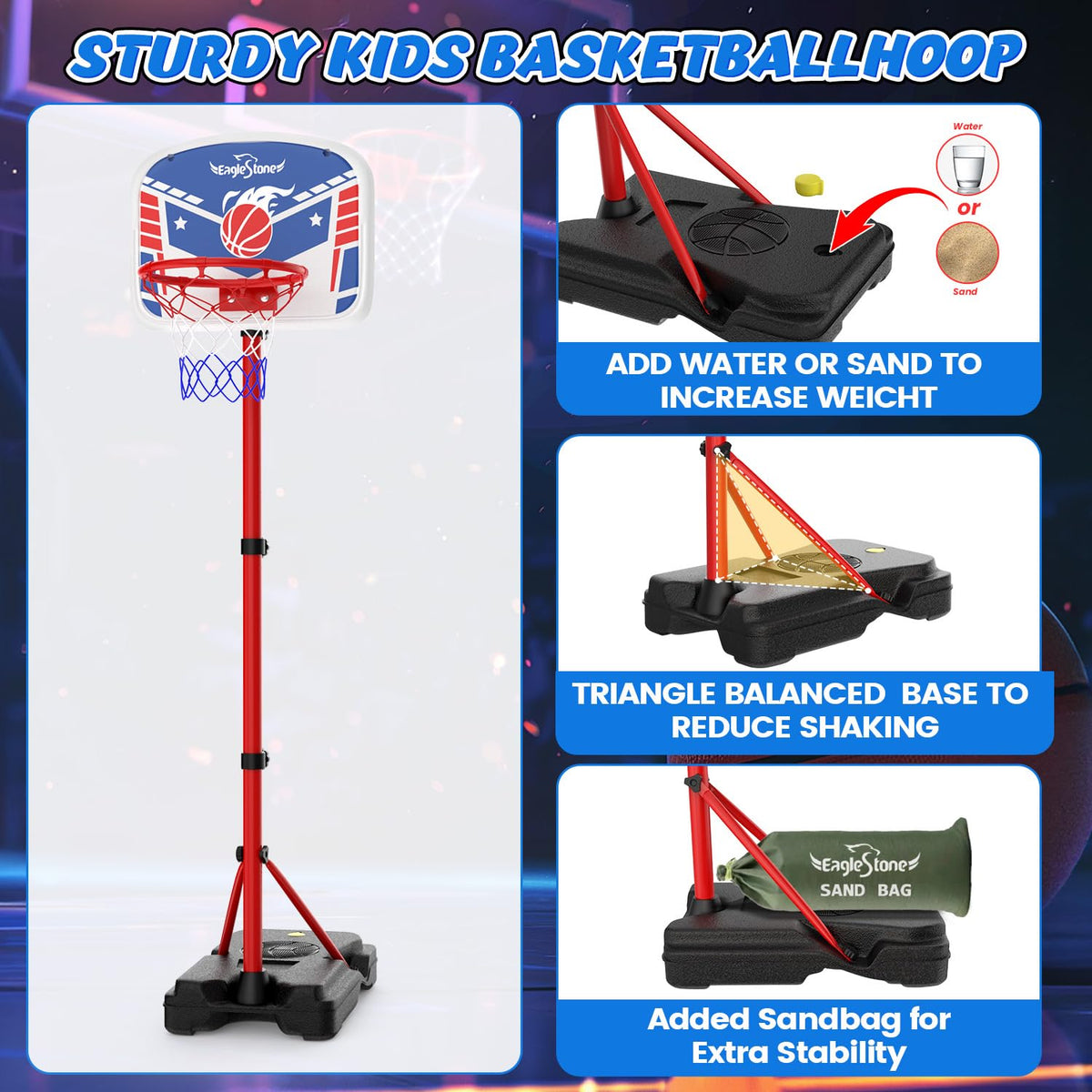 EagleStone inflation pump included to keep balls properly inflated.