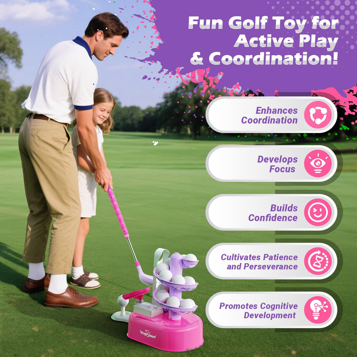 EagleStone golf set features adjustable club length for growing kids
