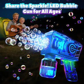 EagleStone bubble blaster shows leak-proof design for mess-free, 360-degree shooting