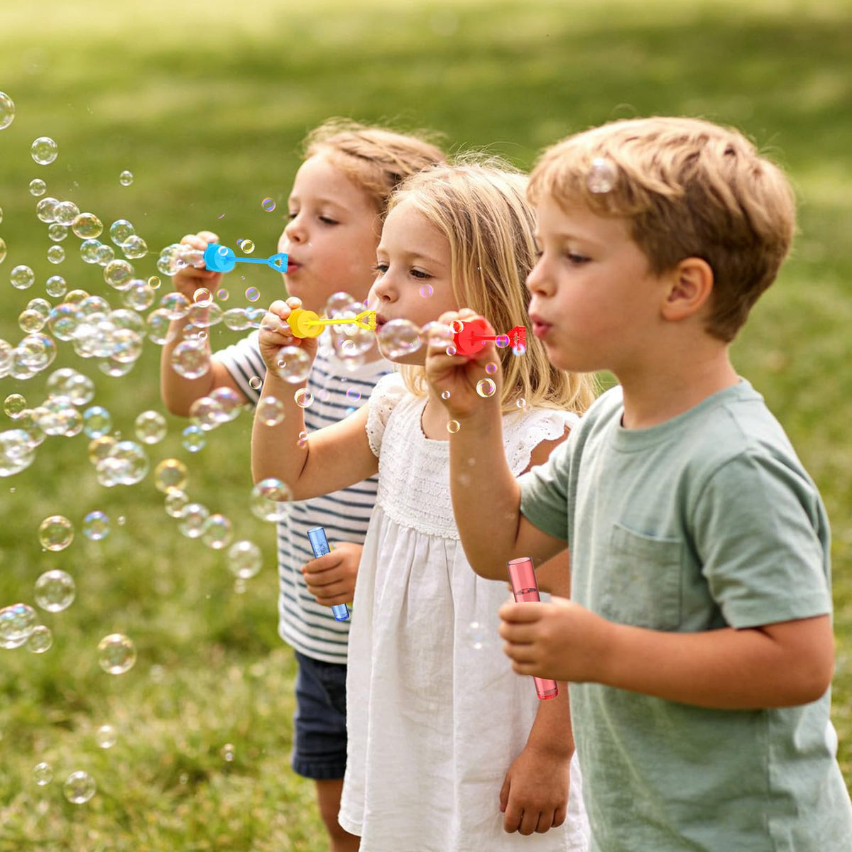 EagleStone mini bubble wands shown in colorful display for party favors