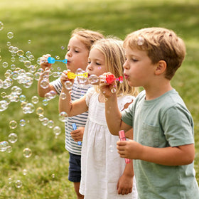 EagleStone mini bubble wands shown in colorful display for party favors