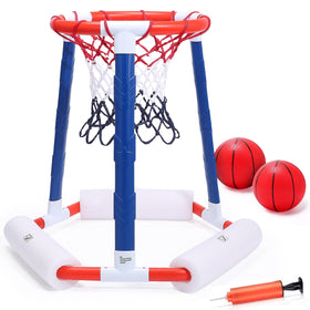 EagleStone pool basketball hoop afloat for easy water play.