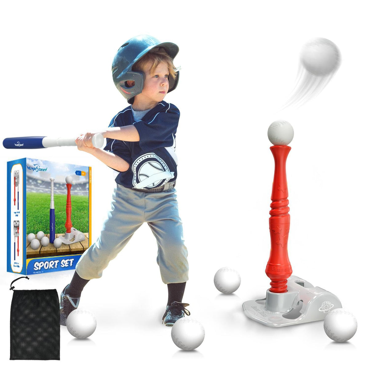 EagleStone Teeball Set base provides stable play surface for safe swings.