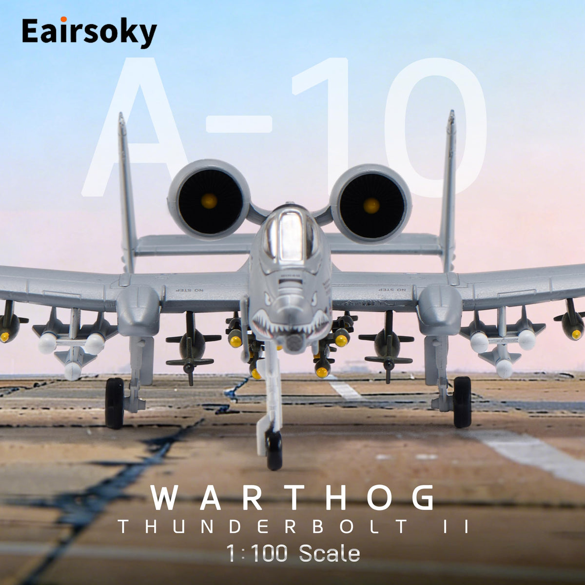 Eairsoky 1:100 scale warthog display piece supports aerospace collections.