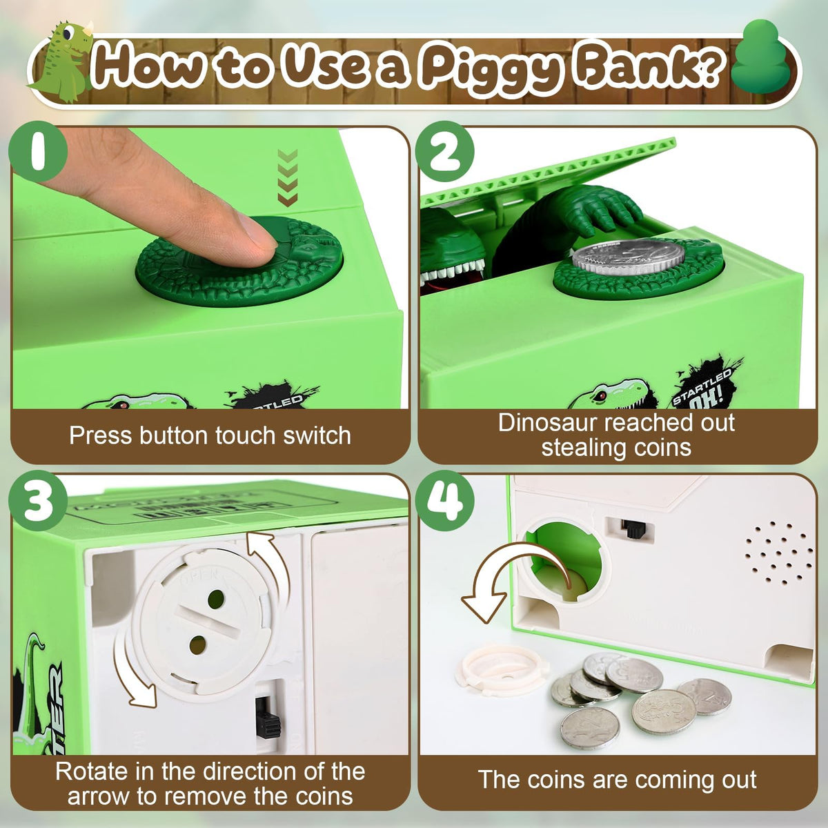 Kid-friendly dino design suitable for ages 1–6.