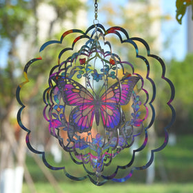 Eandisom butterfly wind spinner showcases colorful reflections in sunlight.