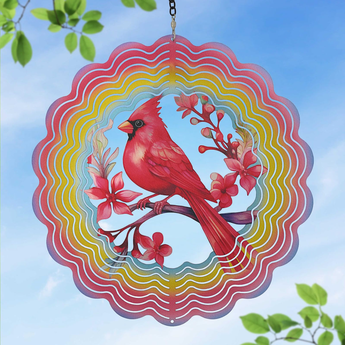 Eandisom Cardinala wind spinner 12-inch 3D sculpture adds dynamic garden motion.