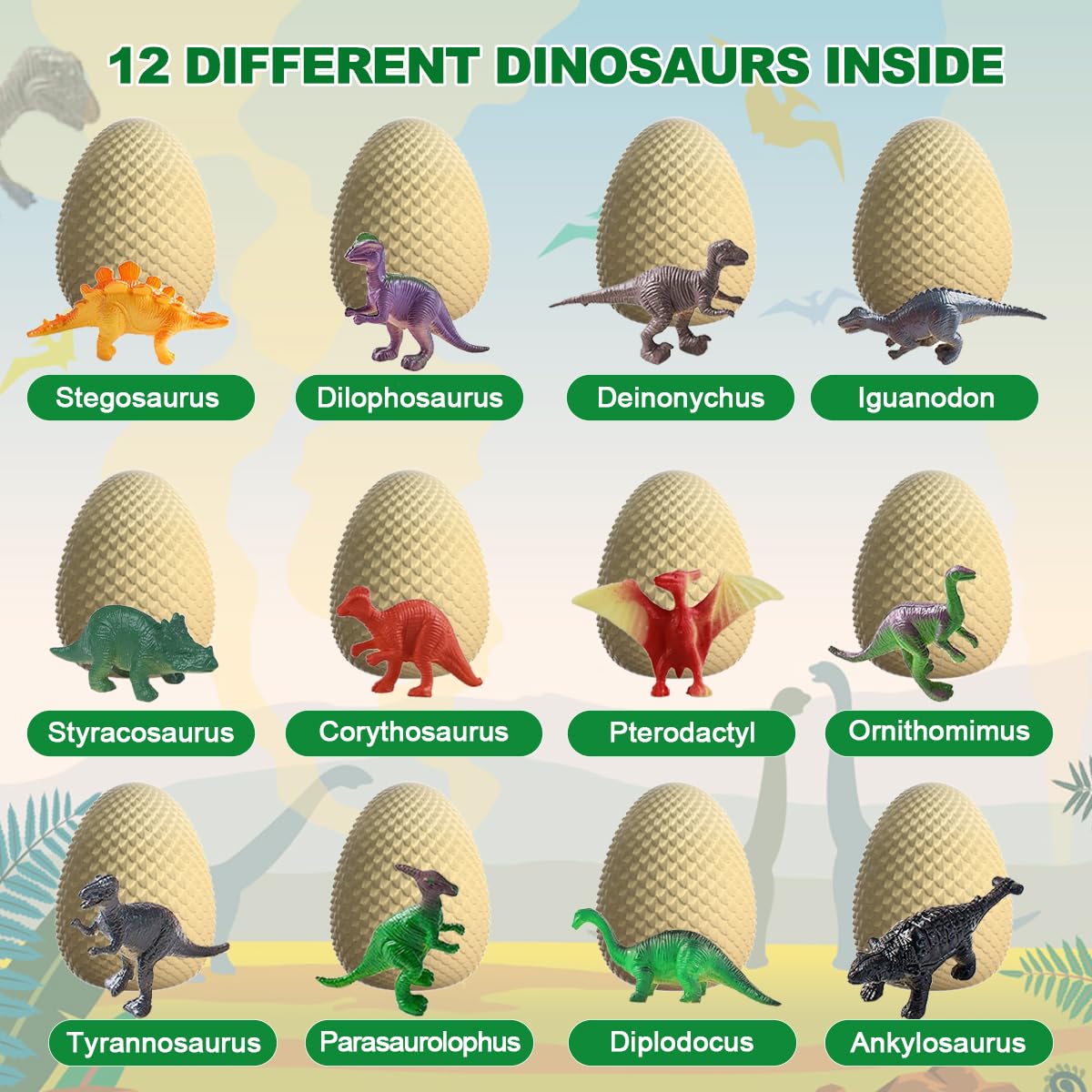 EARTH'SCODE knowledge cards accompany each egg for quick dinosaur facts.