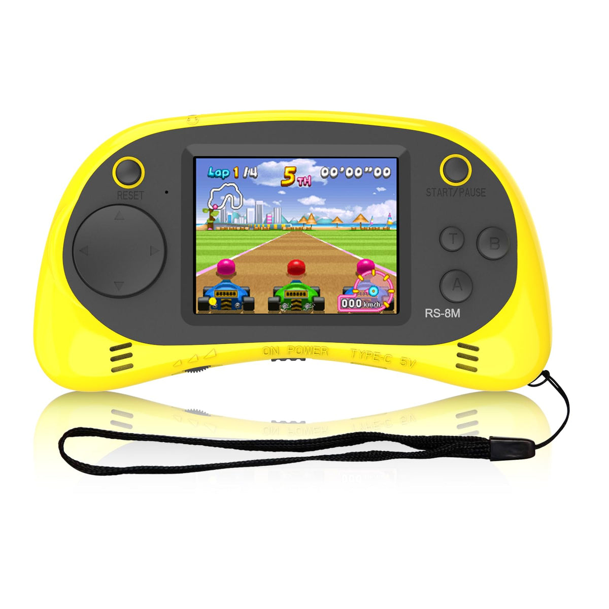 Compact portable arcade design ideal for travel and car rides.