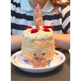 EASELR WeightedPlush cake pillow face close‑up showing friendly smile and soft fabric