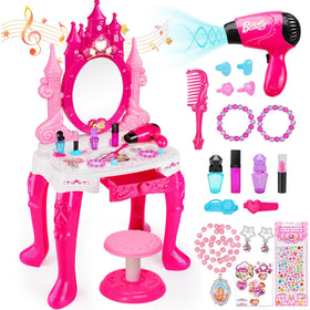Easface Kids Vanity mirror with heart-button lights for princess play