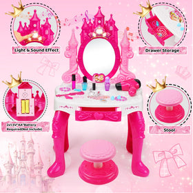 Easface Kids Vanity stool and accessories arranged for pretend styling