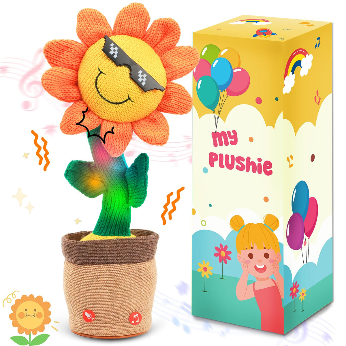 Easfan dancing sunflower singing toy, front view, inviting playful learning and music moments.