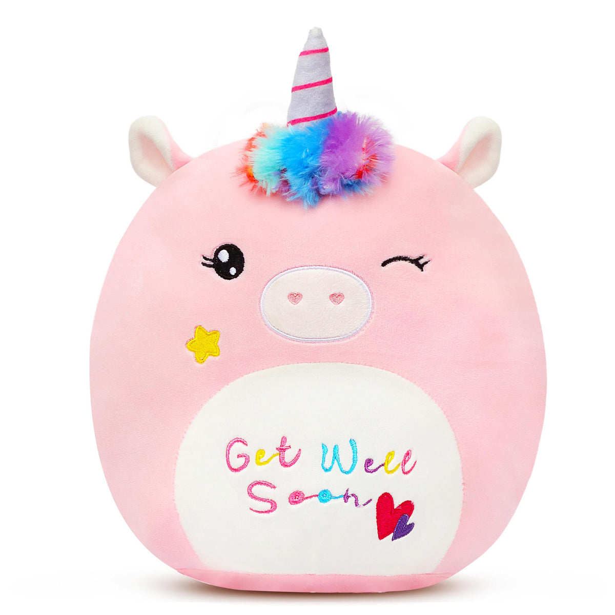 Easfan Get Well Soon unicorn pillow, front view promotes cozy, comforting companionship