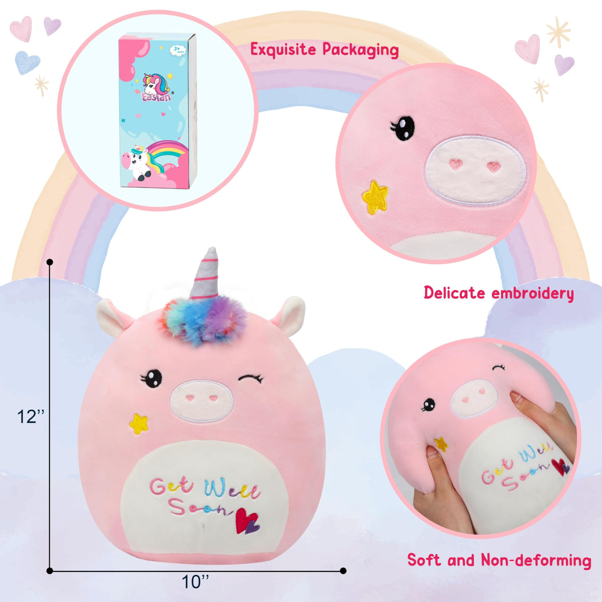 Easfan Get Well Soon unicorn pillow packaging ready for gifting
