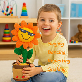Easfan sunflower toy battery compartment highlights easy setup for quick play sessions.