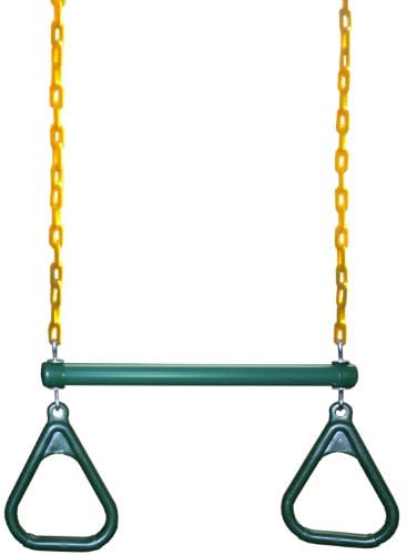 Backyard view of the Eastern Jungle Gym swing accessory in use