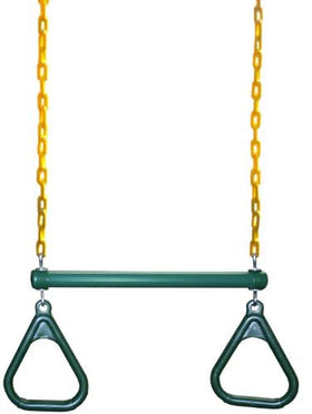 Backyard view of the Eastern Jungle Gym swing accessory in use