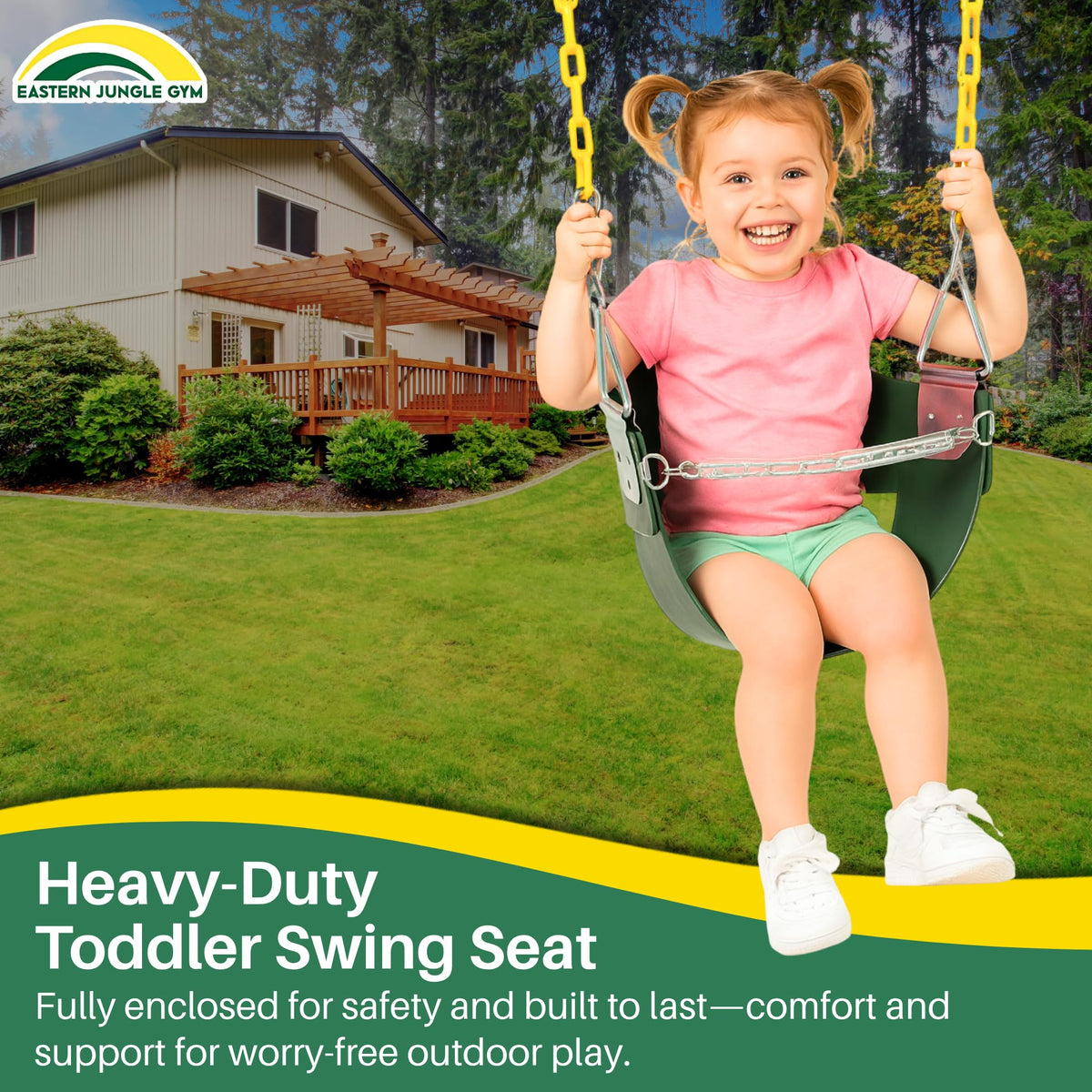 Eastern Jungle Gym plastisol coated chain ends for pinch free grip