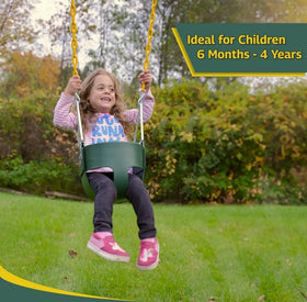 Eastern Jungle Gym plastisol-coated swing chains offer a pinch-free grip for little fingers.