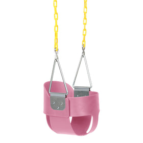 Eastern Jungle Gym ready-to-use assembled swing set with pink seat, out-of-the-box setup.