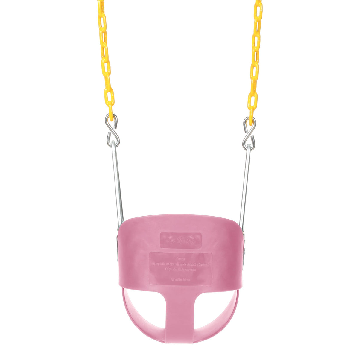 Eastern Jungle Gym safety high-back pink toddler swing, conveying secure support for beginners.