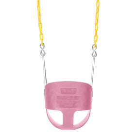 Eastern Jungle Gym safety high-back pink toddler swing, conveying secure support for beginners.