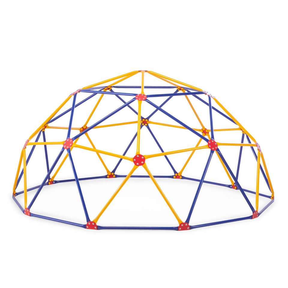 Easy Outdoor Space Dome Climber front view shows sturdy UV-resistant steel for outdoor play.
