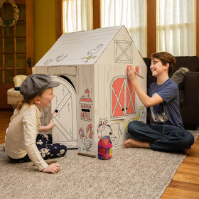 Easy Playhouse Barn interior offers a cozy area for imaginative fort play and reading.
