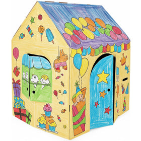 Easy Playhouse Birthday crafting setup engages kids in DIY fun.