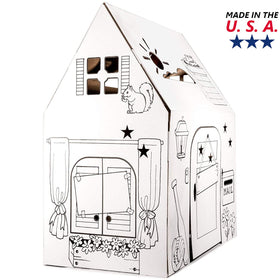 Easy Playhouse Clubhouse decorating area with markers and stickers ready.