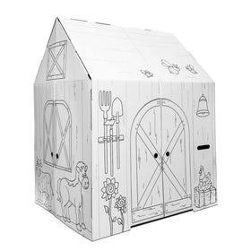 Easy Playhouse Kids decorating table ready for markers, crayons, and paint to personalize.