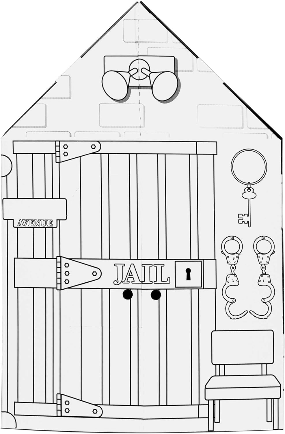 Easy Playhouse Police and Fire Station details showcase jail, ladder, hose, and extinguisher for roleplay.