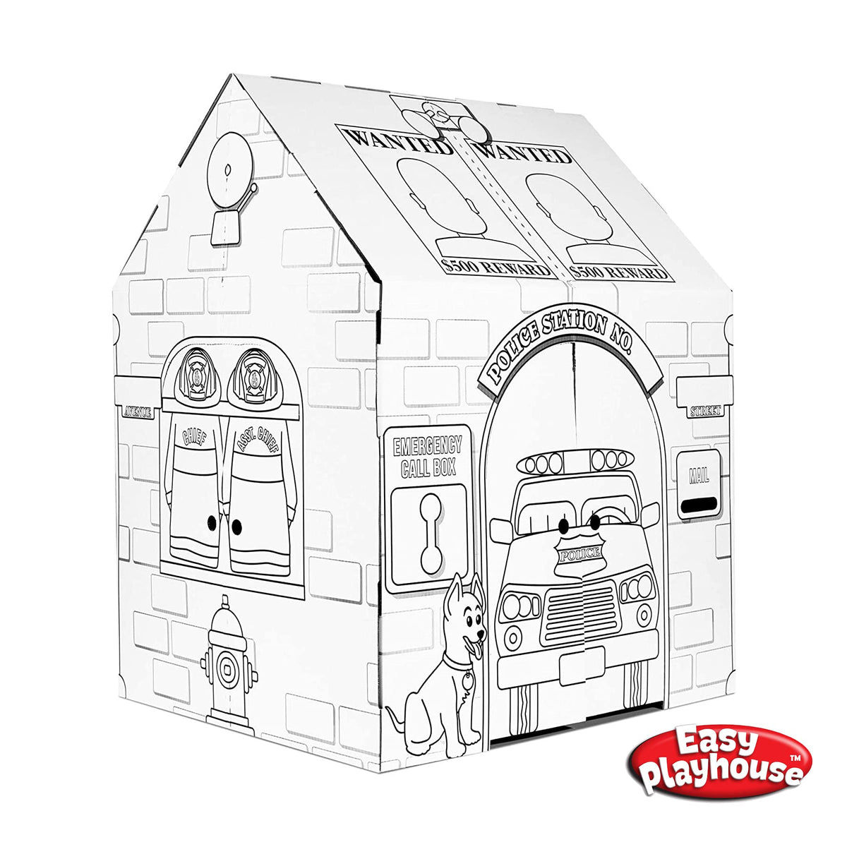 Easy Playhouse Police and Fire Station outdoor-ready design supports mixed play environments.