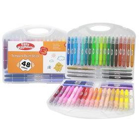 Easy Playhouse tempera paint sticks displaying 48 colors for vibrant art projects.