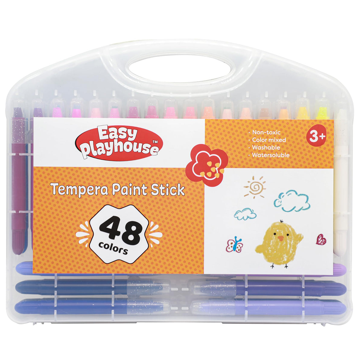 Easy Playhouse tempera paint sticks glide smoothly for crack-free strokes.