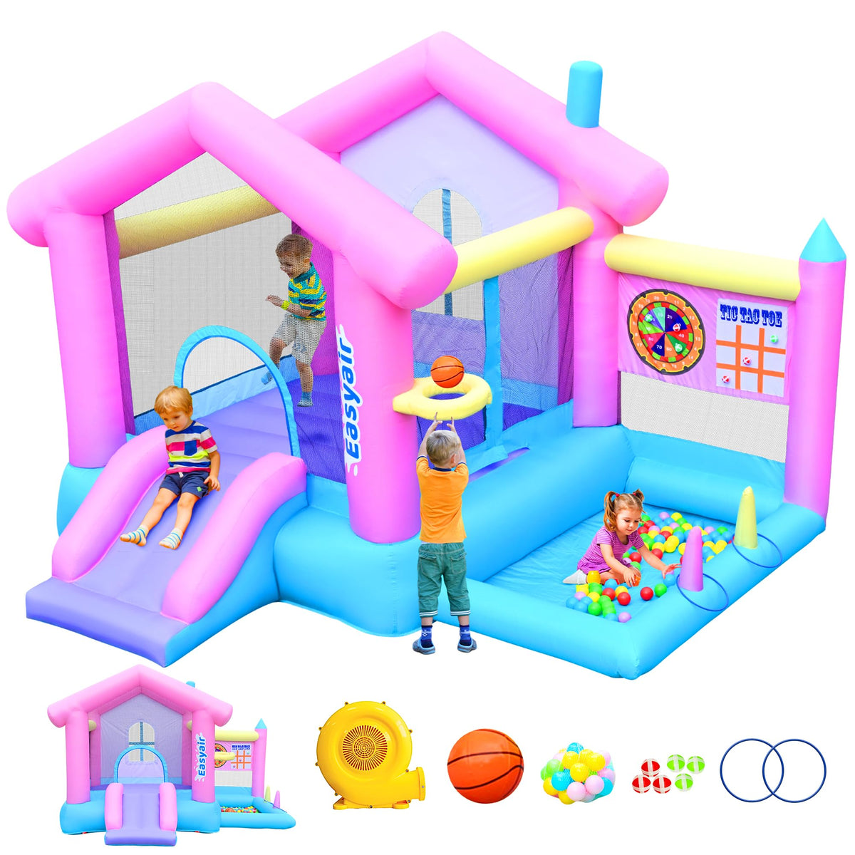 Easyair bounce house basketball ring game in action for active fun.