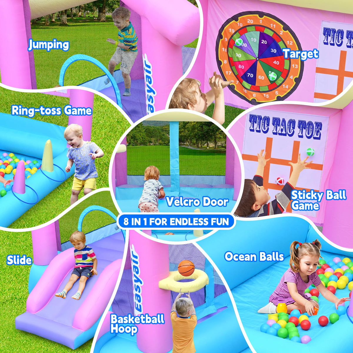 Easyair bounce house slide detail showing kid-friendly entry.