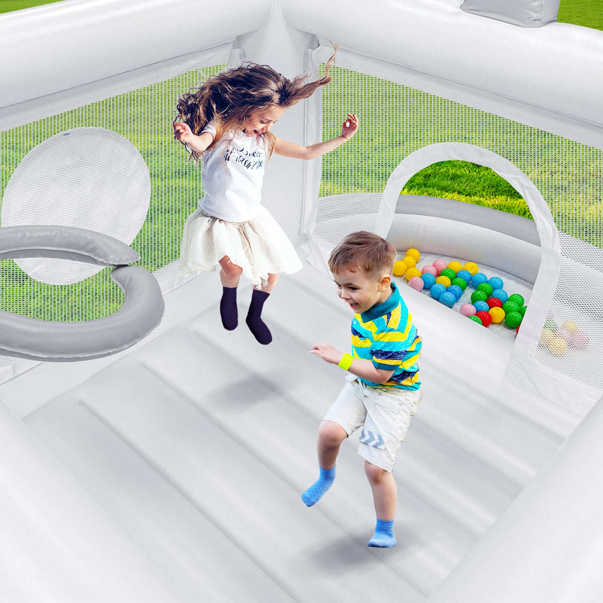 Easyair bounce house ring toss area for cooperative games.