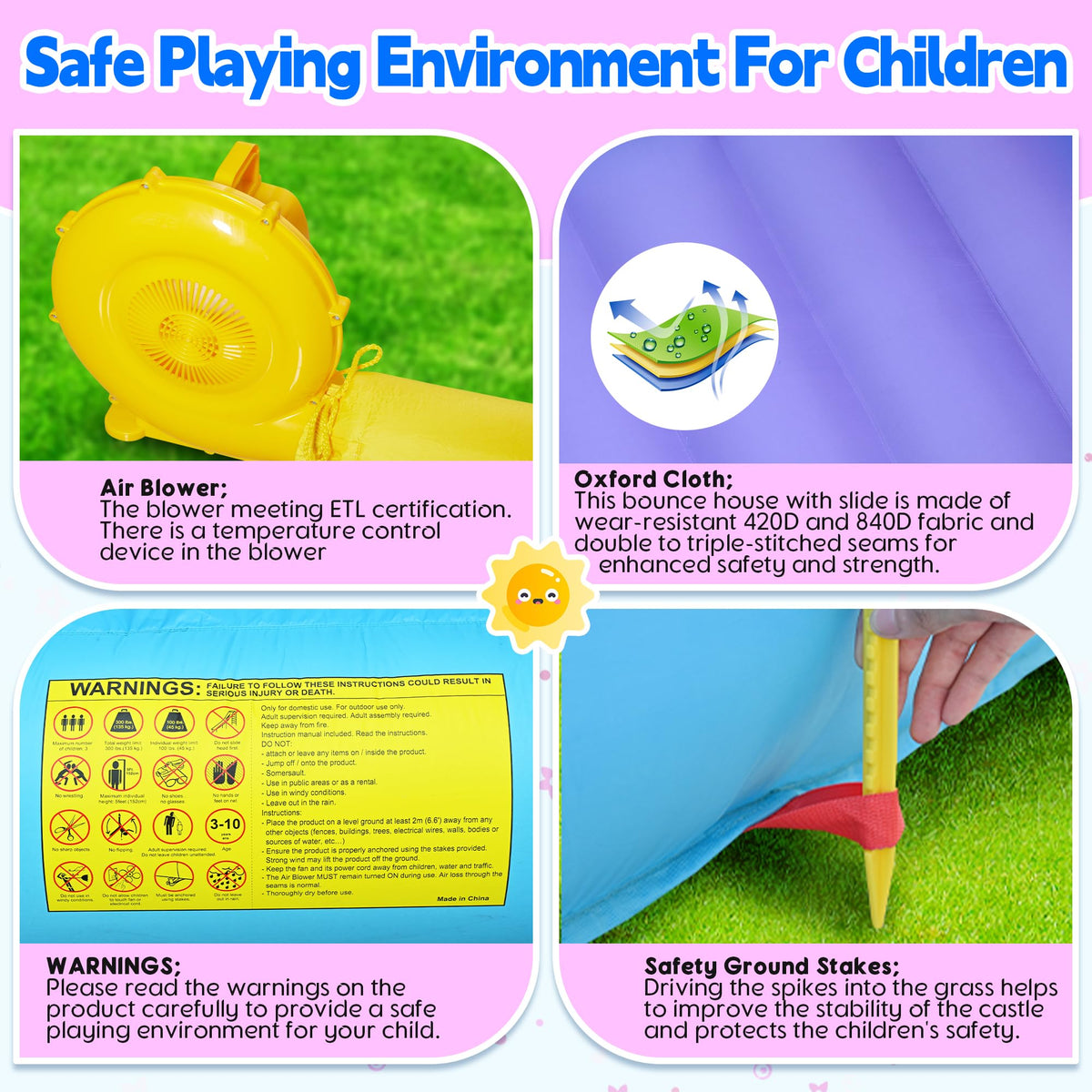 Easyair bounce house setup instruction illustration for quick assembly.