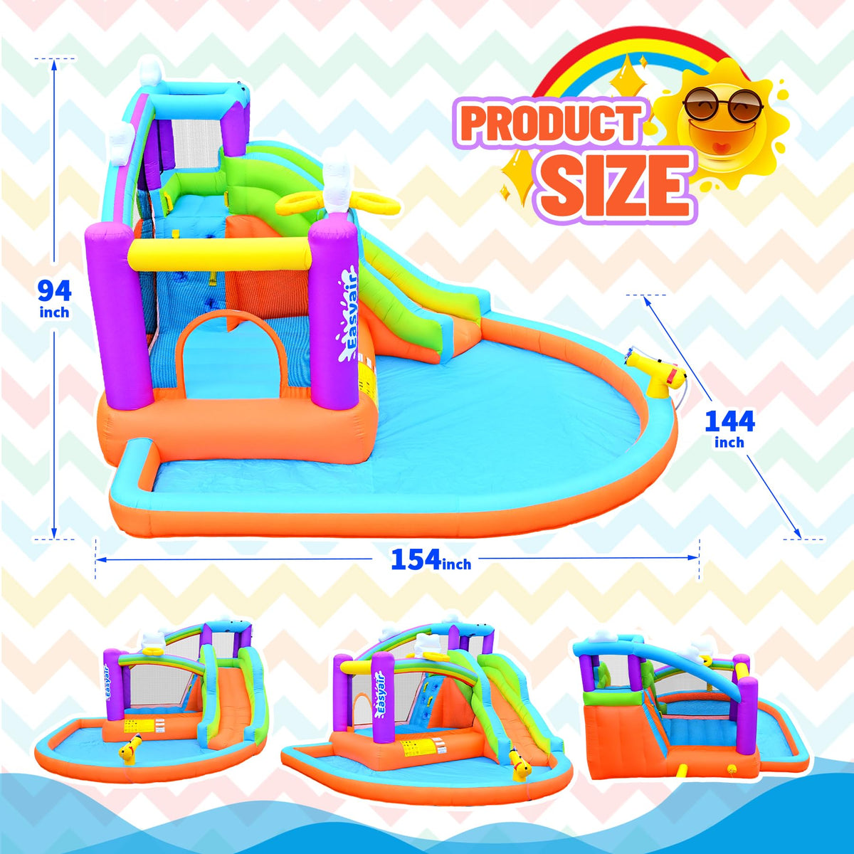 Easyair water slide rainbow under the sky for energetic outdoor fun
