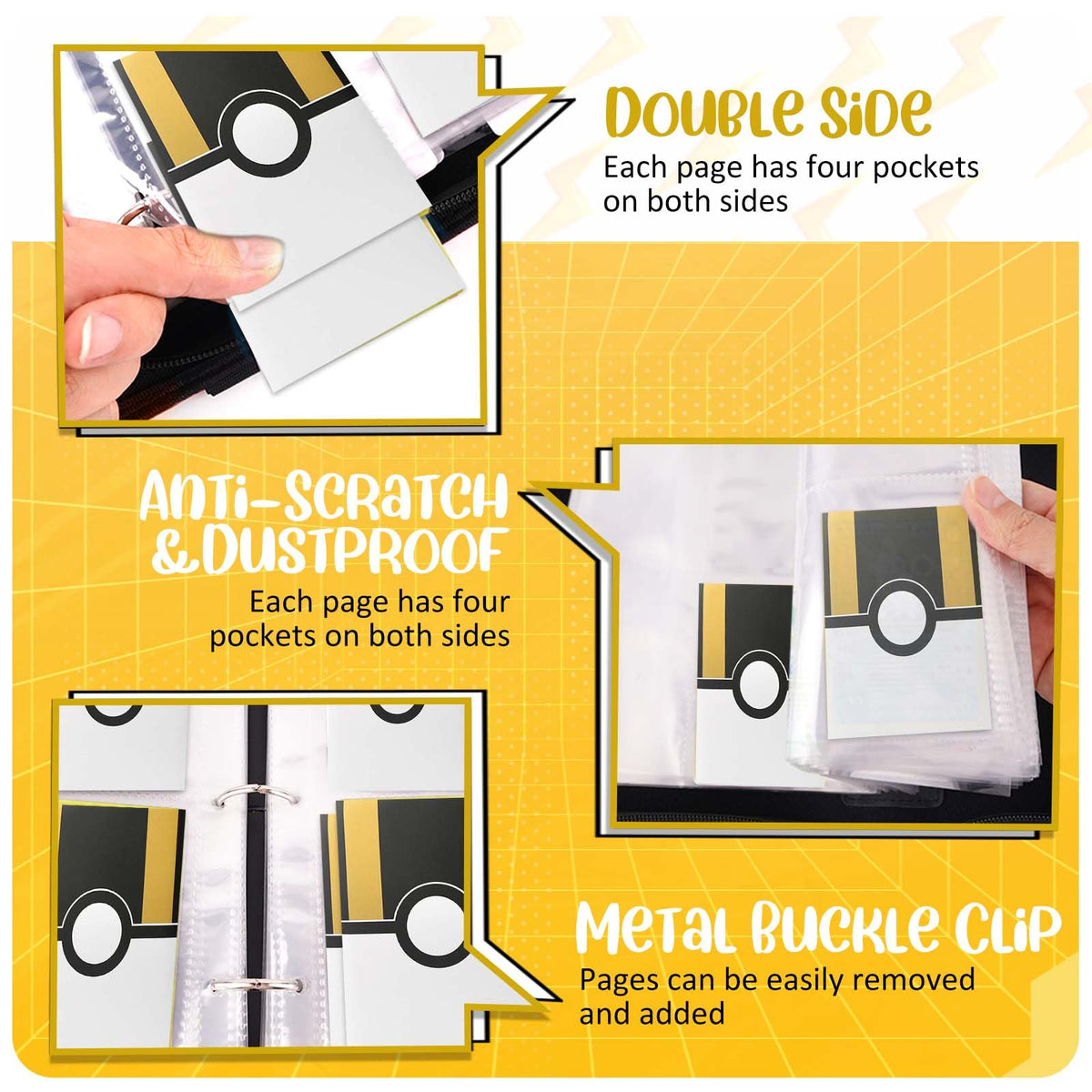 Sturdy double-sided pages hold up to 400 cards securely