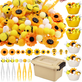 Easywiny bee sunflower sensory bin pompoms for tactile play and color sorting
