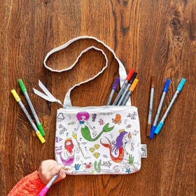 eatsleepdoodle Mermaid crossbody bag front view with adjustable strap for travel